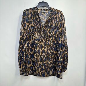 Chico's Size Large Semi-Sheer Multicolor L/S  V-Neck Popover